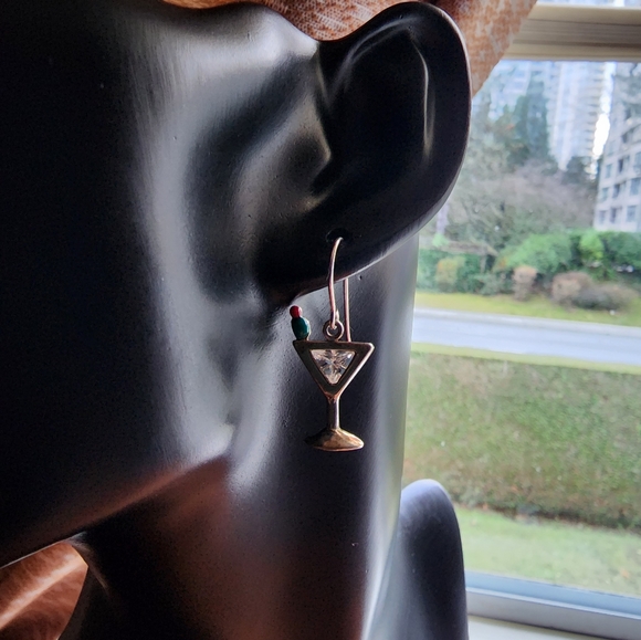 Martini glass sterling silver hook earrings - Picture 2 of 6